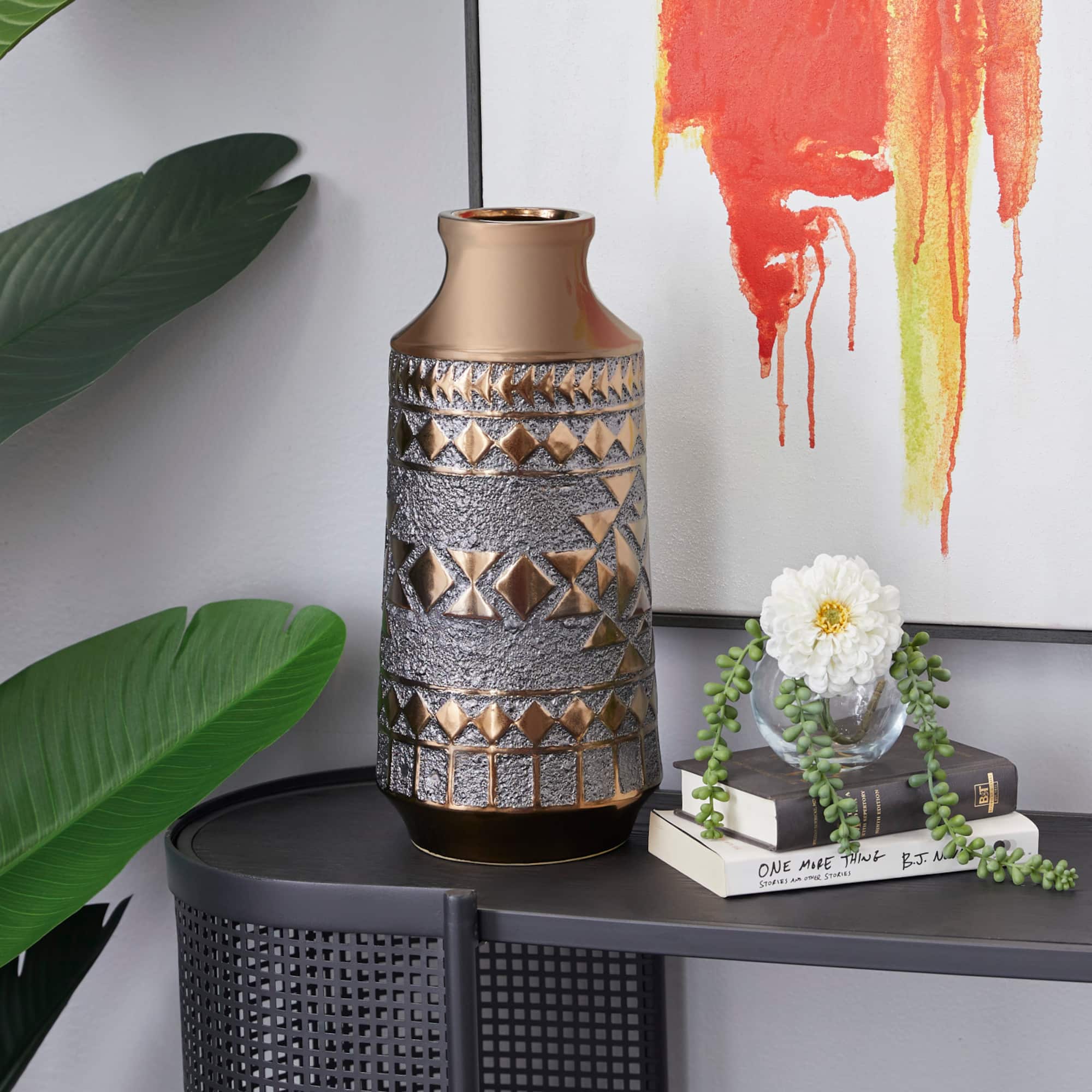 Gold Porcelain Contemporary Vase 16" x 7" x 7"